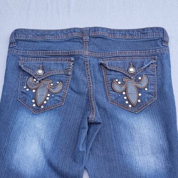 Seductions FD jeans women's junior size 9 indigo blue colour straight distressed - Picture 4 of 14